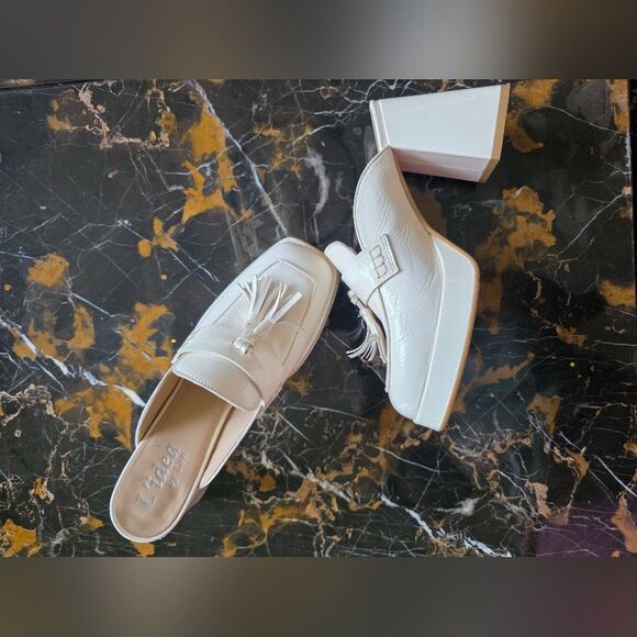 Tassel Chunky Platform Mule Women Square Toe Block Heel Sz 39/8 L'idea By Lori - Picture 12 of 13